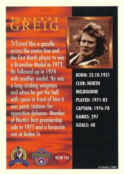 1996 Select AFL Hall of Fame #95 Keith Greig Back